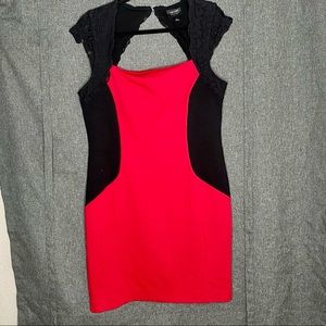 Red and black cocktail dress